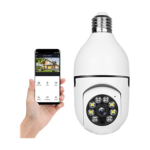 Smart V380 WiFi Net Bulb Camera Reliable installed in ceiling socket showing 360 degree home security monitoring
